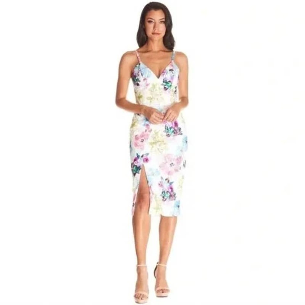 NWT DRESS THE POPULATION $228 Joelle Lace Floral Midi Dress Size S